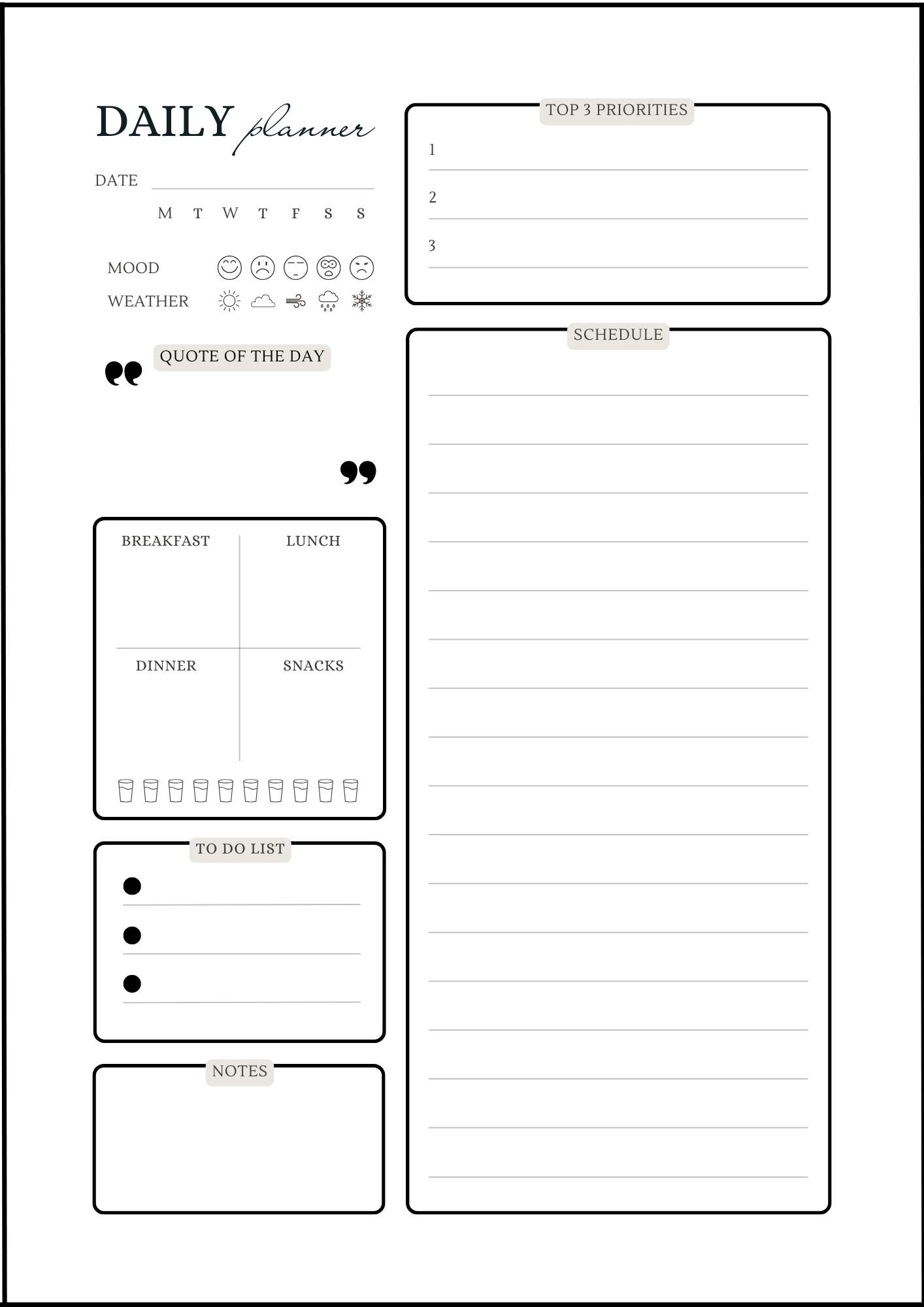 Daily Planner Template to Organize Your Day Easily