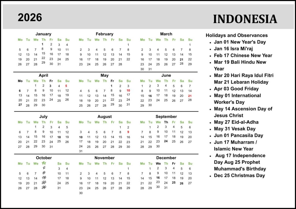 Indonesia Calendar