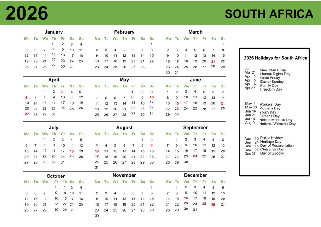 South Africa Calendar