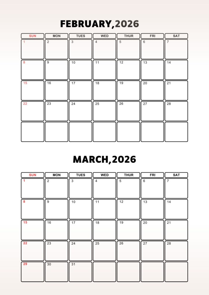 February March 2026 Calendar