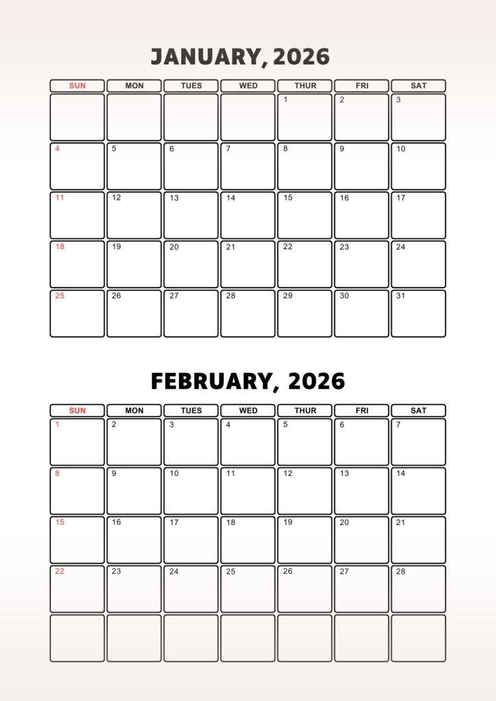 January February 2026 Calendar