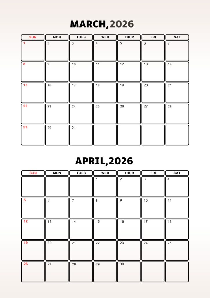 March April 2026 Calendar