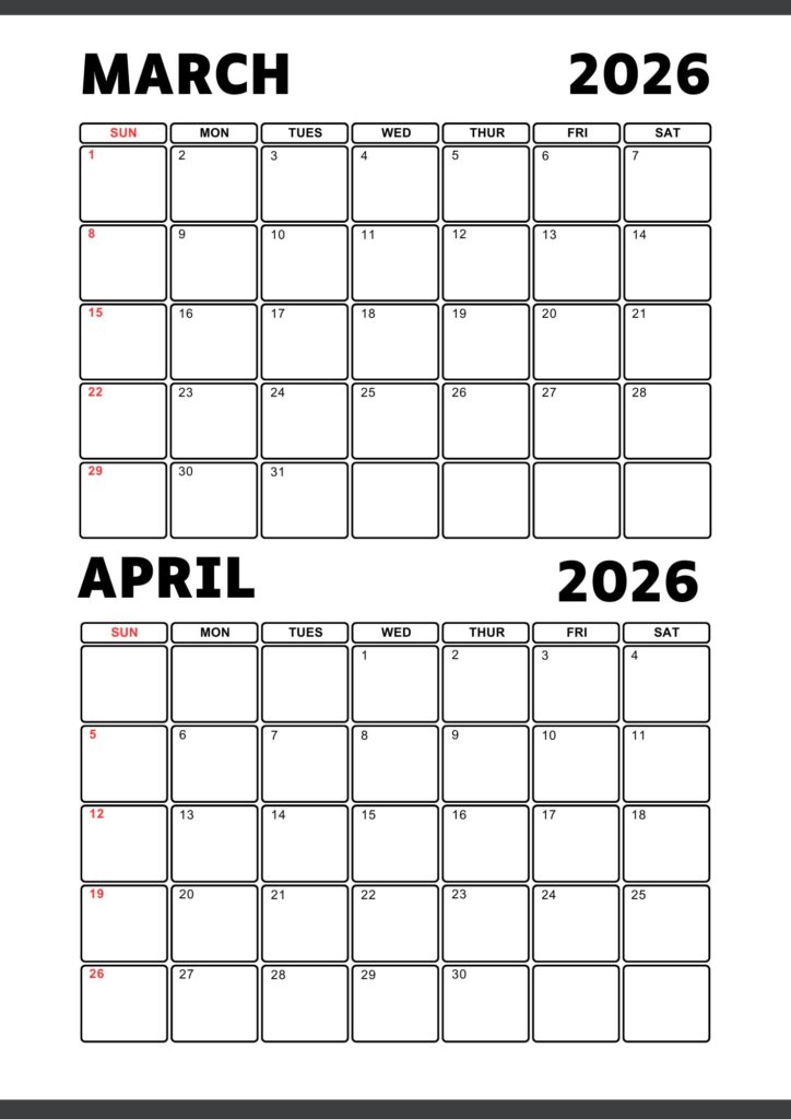 March April 2026 Calendar