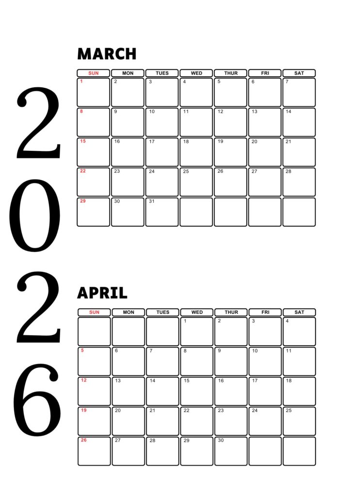 March April Calendar