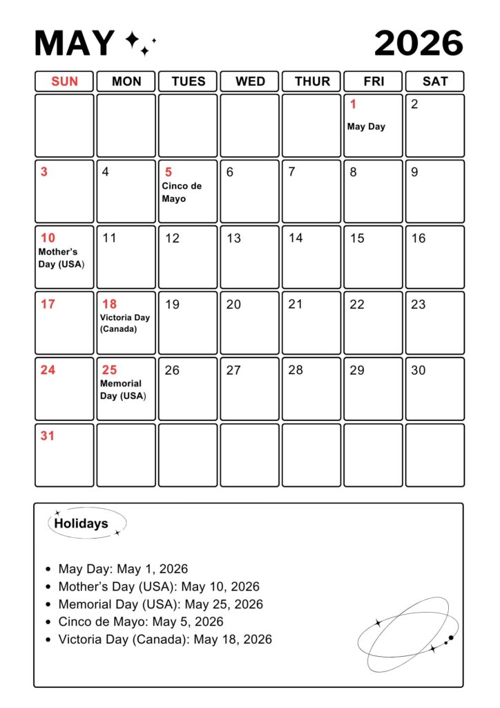 May A4 Calendar