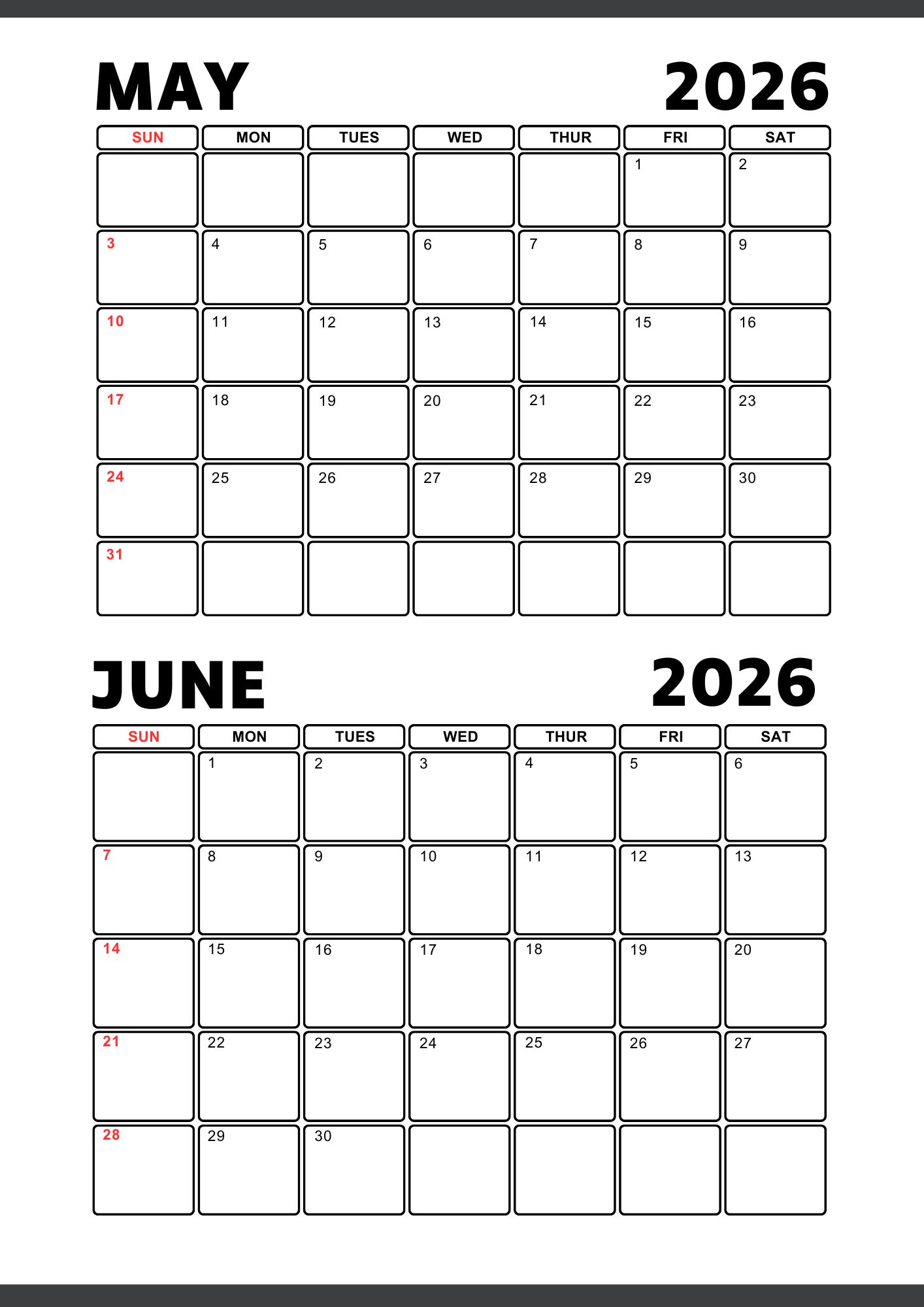 May June 2026 Calendar [Free Printable]