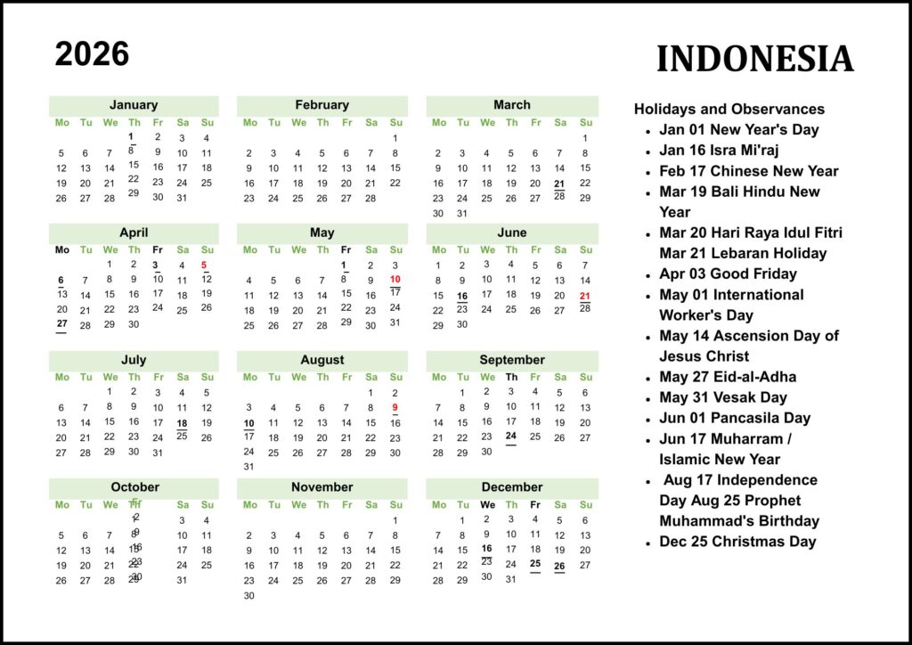 Indonesia Calendar