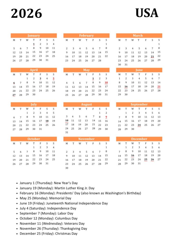 USA Calendar