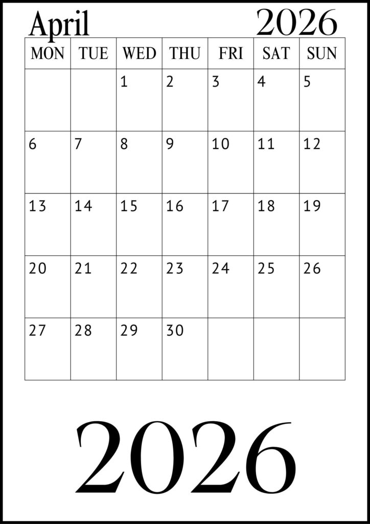 April Calendar with Notes