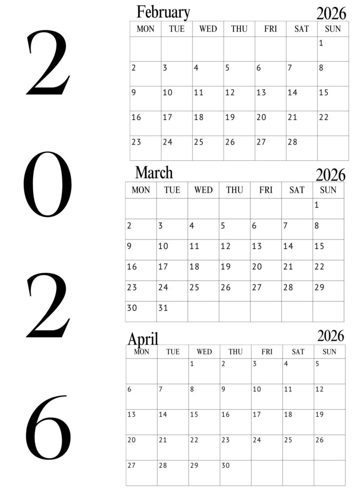 February March April Calendar