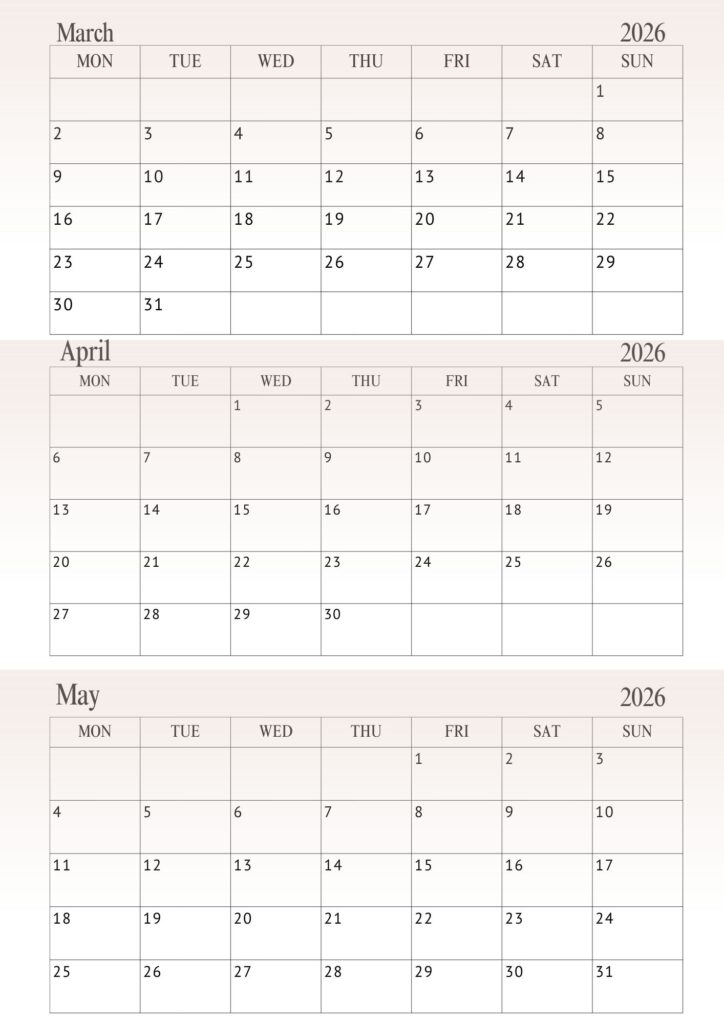 March April May Calendar