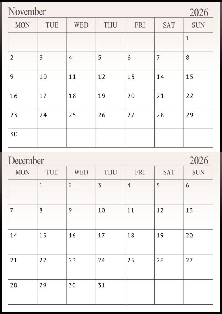 November December Calendar
