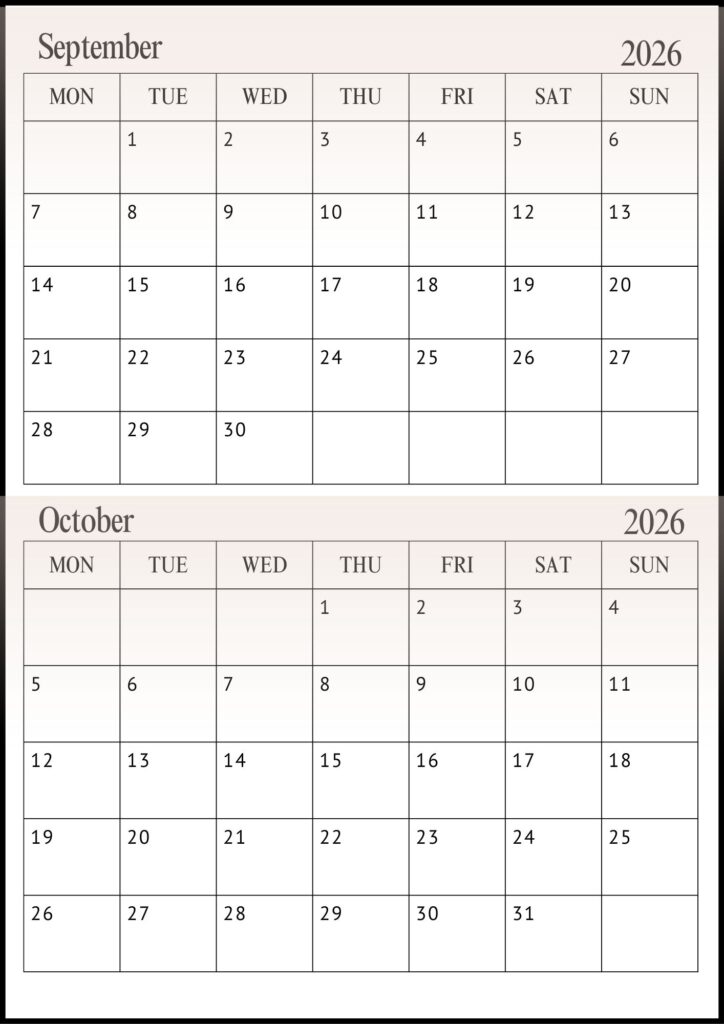 September October Calendar