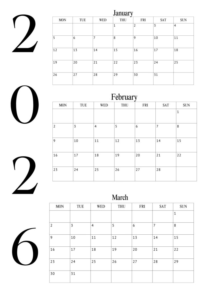 January February March Calendar