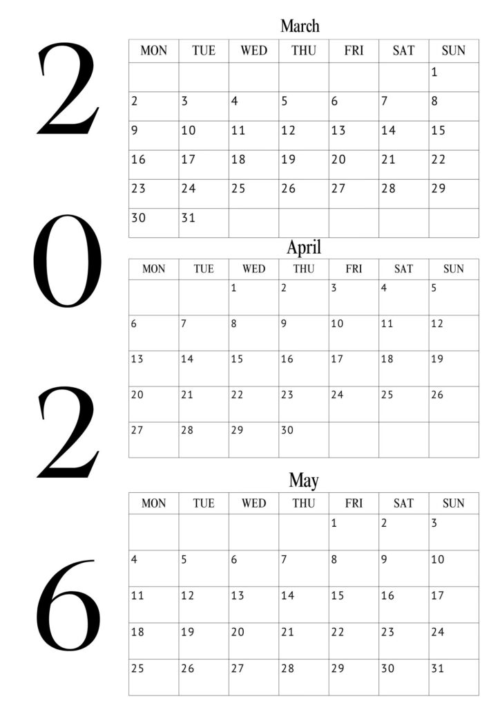 March April May Calendar
