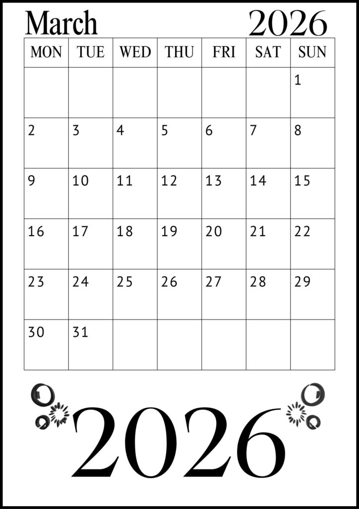 March Calendar with Notes