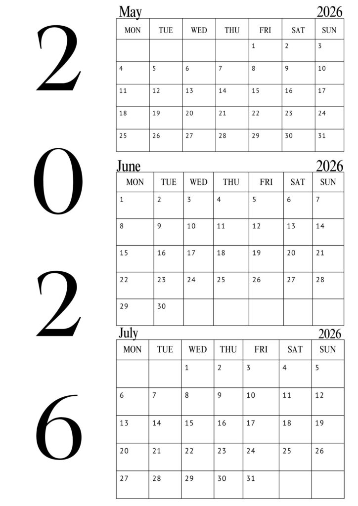 May June July Calendar