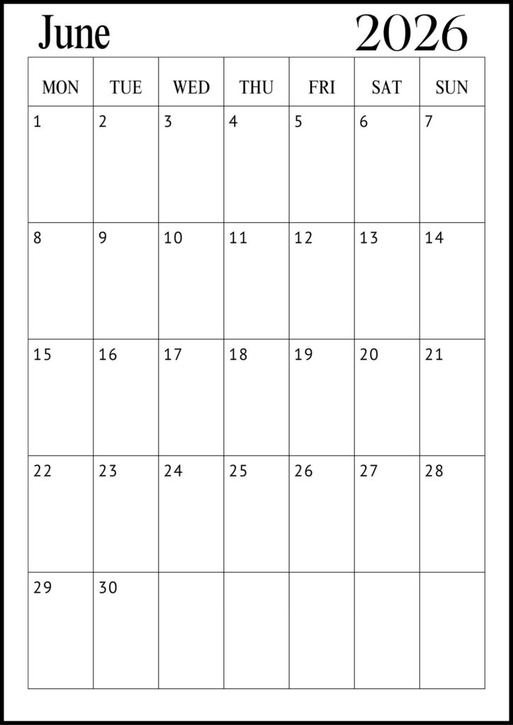 June A4 Calendar