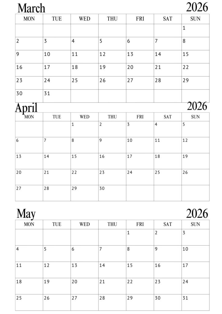 March April May Calendar