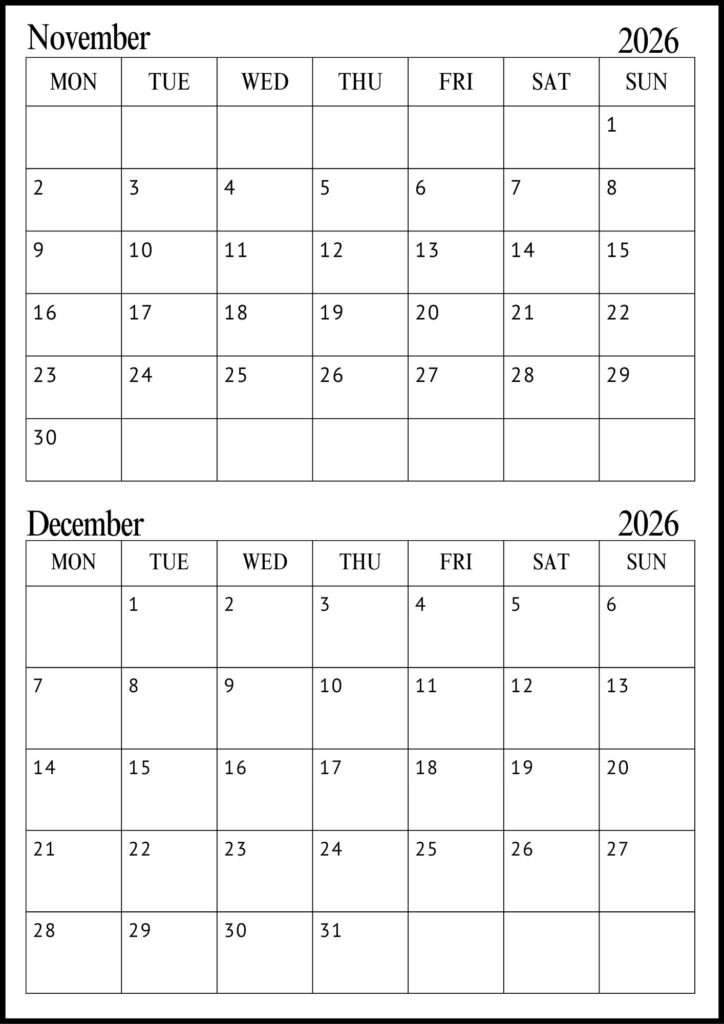 November December Calendar