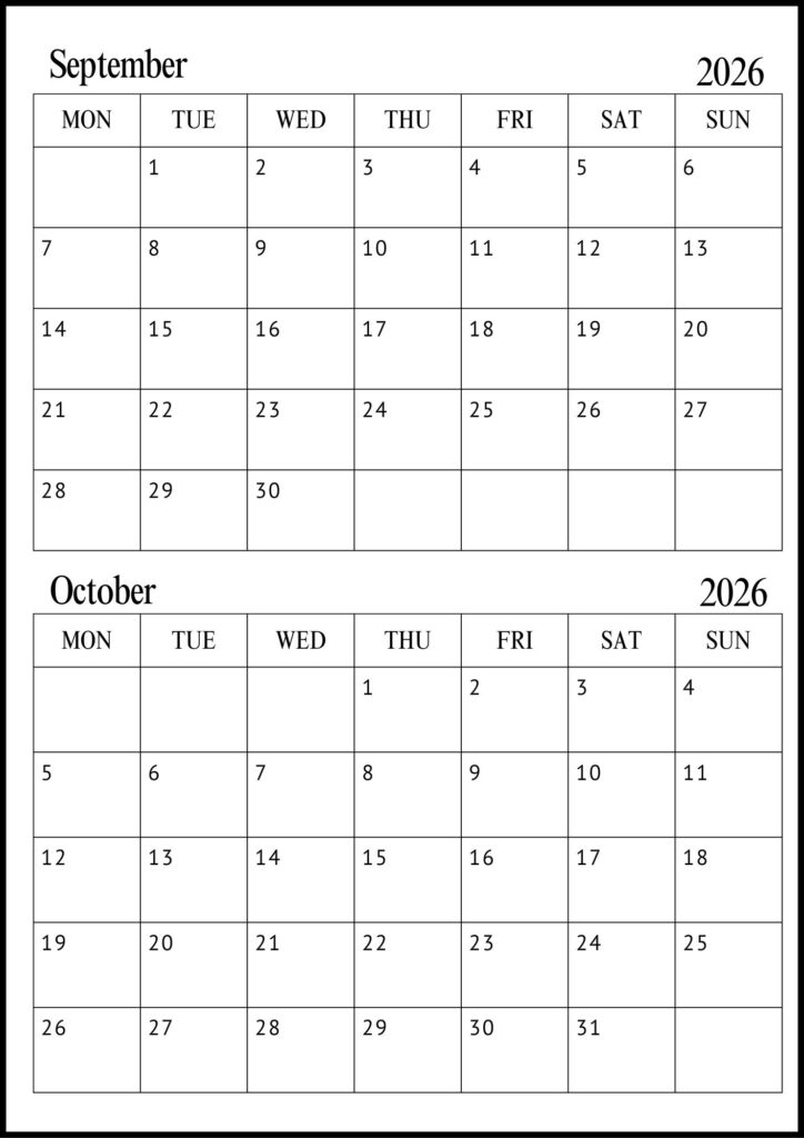 September October Calendar
